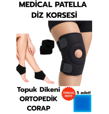 Topuk Çorabı 2'li Sağ Sol+ Medical Patella Destekli Dizlik + Termojel – Ortopedik Destek Seti