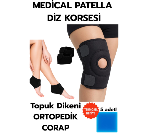 Topuk Çorabı 2'li Sağ Sol+ Medical Patella Destekli Dizlik + Termojel – Ortopedik Destek Seti Topuk Çorabı 2'li Sağ Sol+ Medical Patella Destekli Dizlik + Termojel – Ortopedik Destek Seti