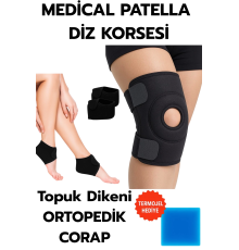 Topuk Çorabı 2'li Sağ Sol+ Medical Patella Destekli Dizlik + Termojel – Ortopedik Destek Seti