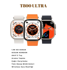 Watch 8 Series Ultra Uyumlu T800 Ultra Şık Tasaraımlı 3 Tuş Aktif 2023 Akıllı Saat