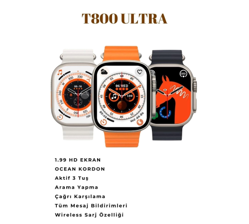 Watch 8 Series Ultra Uyumlu T800 Ultra Şık Tasaraımlı 3 Tuş Aktif 2023 Akıllı Saat Watch 8 Series Ultra Uyumlu T800 Ultra Şık Tasaraımlı 3 Tuş Aktif 2023 Akıllı Saat