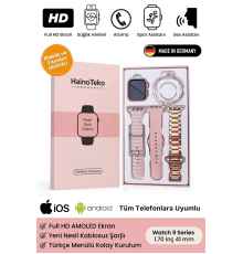 Yeni Nesil 3 Kordonlu Kadın Akıllı Saat Spor Ve Sağlık Sensörlü Watch 9 Series Tasarım Saat Pembe