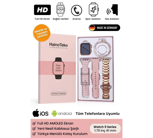 Yeni Nesil 3 Kordonlu Kadın Akıllı Saat Spor Ve Sağlık Sensörlü Watch 9 Series Tasarım Saat Pembe Yeni Nesil 3 Kordonlu Kadın Akıllı Saat Spor Ve Sağlık Sensörlü Watch 9 Series Tasarım Saat Pembe
