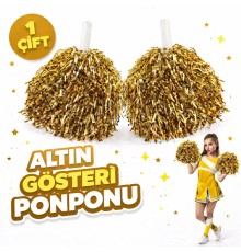 1 Çift ( 2 Adet ) Altın Renk 23 Nisan 19 Mayıs 29 Ekim Okul Gösteri Ponponları Ekstra Dolgun