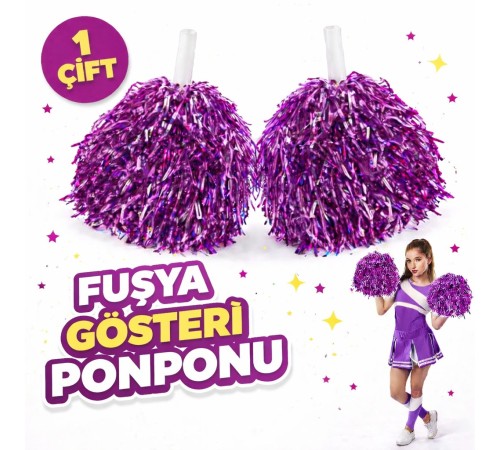 1 Çift ( 2 Adet ) Mor Renk 23 Nisan 19 Mayıs 29 Ekim Okul Gösteri Ponponları Ekstra Dolgun