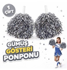 1 Çift ( 2 Adet ) Gümüş Renk 23 Nisan 19 Mayıs 29 Ekim Okul Gösteri Ponponları Ekstra Dolgun