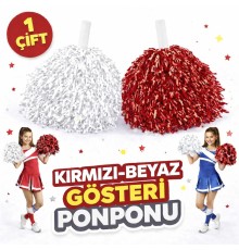 1 Çift ( 2 Adet ) Kırmızı-Beyaz Renk 23 Nisan 19 Mayıs 29 Ekim Okul Gösteri Ponponları Ekstra Dolgun