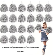 10 Çift ( 20 Adet ) Gümüş Renk 23 Nisan 19 Mayıs 29 Ekim Okul Gösteri Ponponları