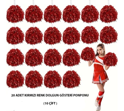 10 Çift ( 20 Adet ) Kırmızı Renk 23 Nisan 19 Mayıs 29 Ekim Okul Gösteri Ponponları