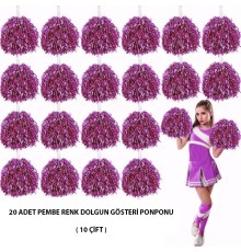 10 Çift ( 20 Adet ) Pembe Renk 23 Nisan 19 Mayıs 29 Ekim Okul Gösteri Ponponları
