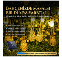 10 Led 2 Metre Sarı Kristal Su Damlası Güneş Enerjili Led Işık Solar Bahçe Ağaç Lamba Aydınlatması