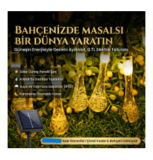 10 Led 2 Metre Sarı Kristal Su Damlası Güneş Enerjili Led Işık Solar Bahçe Ağaç Lamba Aydınlatması