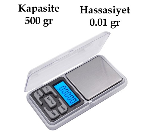 Dijital Hassas Elektronik Kuyumcu Cep Terazisi Tartı 500 gr /  0.01 gr