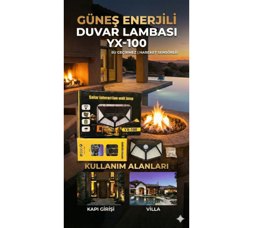 100 Led DIŞ Mekan Solar Aydınlatma Fotoselli Solar Lamba Hareket Sensörlü