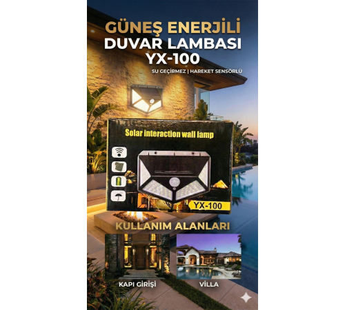100 Led DIŞ Mekan Solar Aydınlatma Fotoselli Solar Lamba Hareket Sensörlü