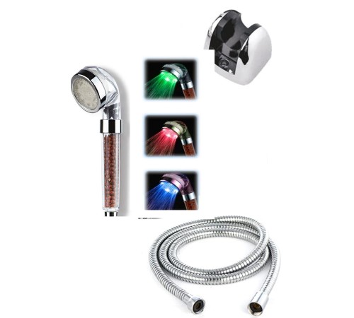 Renk Değiştiren Led Işıklı Duş Başlığı Seti- Hortum Askı Seti (Pilsiz- Elektriksiz)