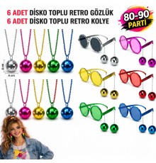 12 Parça 80-90 Retro Parti Seti Disco Toplu Gözlük ve Kolye