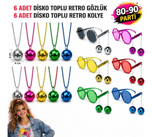 12 Parça 80-90 Retro Parti Seti Disco Toplu Gözlük ve Kolye