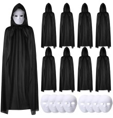 120 cm Siyah Kapüşonlu Pelerin ve Boyanabilir Karton Maske 8’li Set