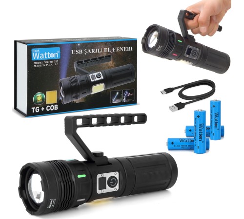 15.000 Lümen TG + COB LED Şarjlı El Feneri WT-703
