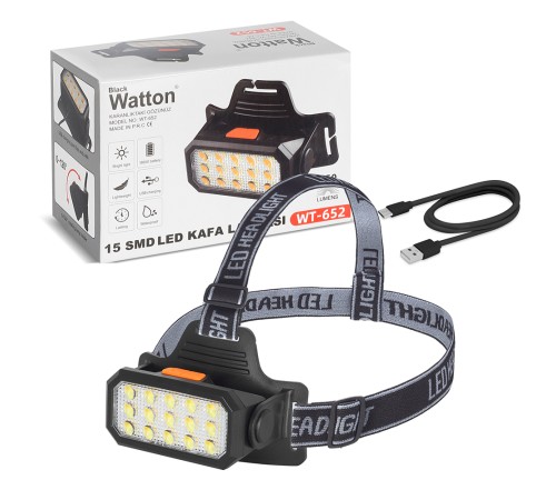 15 LEDLİ SARI / BEYAZ ŞARJLI KAFA LAMBASI WATTON WT-652