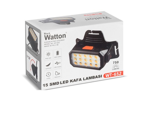 15 LEDLİ SARI / BEYAZ ŞARJLI KAFA LAMBASI WATTON WT-652