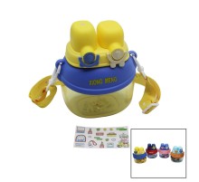 2 KİLİTLİ KAPAK RENKLİ MİKA KRİSTAL SULUK MATARA PİPETLİ NAYLON ÇANTALI ASKILI 1280ML