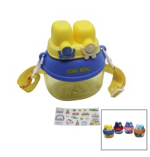 2 KİLİTLİ KAPAK RENKLİ MİKA KRİSTAL SULUK MATARA PİPETLİ NAYLON ÇANTALI ASKILI 1280ML