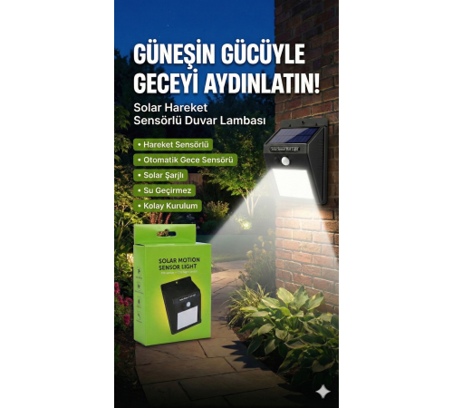 20 Ledli Hareket Sensörlü Dış Mekan Solar Lamba