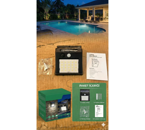 20 Ledli Hareket Sensörlü Dış Mekan Solar Lamba