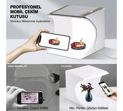 20 x 20 CM Profesyonel Stüdyo Led Işıklı Çift Sıra Ürün Fotoğraf Çekim Çadırı