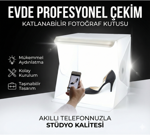 20 x 20 CM Profesyonel Stüdyo Led Işıklı Çift Sıra Ürün Fotoğraf Çekim Çadırı