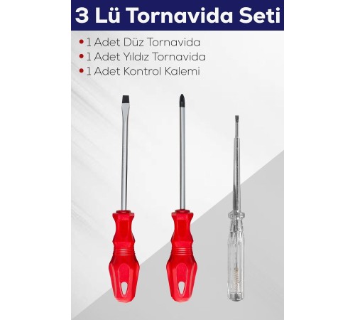 3'lü Tornavida Seti (Düz Tornavida + Yıldız Tornavida + Kontrol Kalemi)