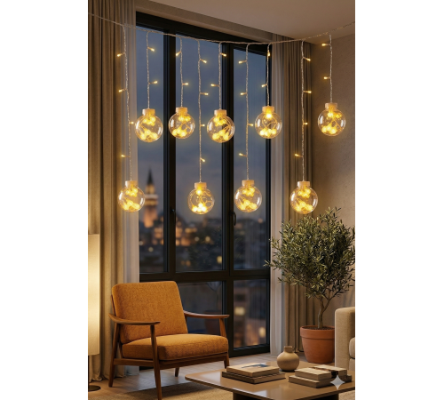 3 Metre 10 Toplu Perde LED Işık - Gün Işığı Şeffaf Dekoratif Aydınlatma - 8 Fonksiyonlu Led