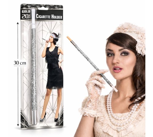 30 cm Gümüş Payetli Sigara Tutacağı – 1920’ler Gatsby Parti Aksesuarı