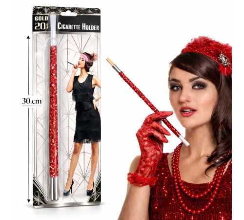 30 cm Kırmızı Payetli Sigara Tutacağı – 1920’ler Gatsby Parti Aksesuarı