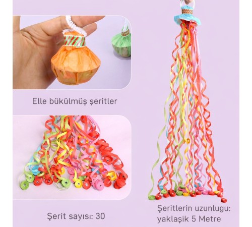 30 Şeritli Renkli Elle Atılan Konfeti – 5 Metre Uzayan Şerit Konfeti 1 Adet
