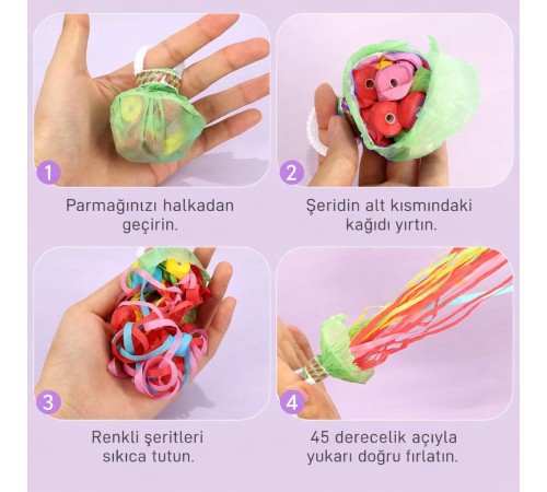 30 Şeritli Renkli Elle Atılan Konfeti – 5 Metre Uzayan Şerit Konfeti 1 Adet