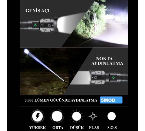 3000 Lümen Güçlü El Feneri Wt-604