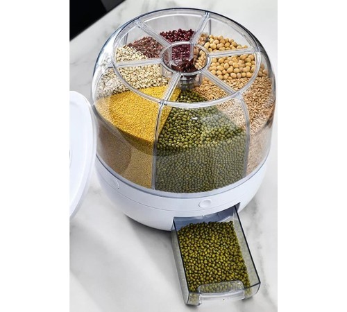 360° Dönebilen Kuru Gıda Ve Bakliyat Organizeri 6 Bölmeli Hava Geçirmez Saklama Kabı 6 lt