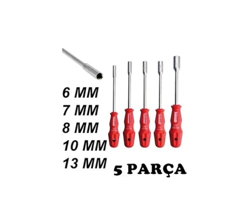 5 Adet Lokma Anahtar Tornavida 6/7/8/10/13/mm Metal Altıgen