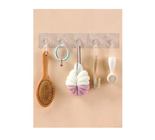 5'li Kendinden Yapışkanlı Güçlü Şeffaf Askılık - Kapı Arkası Mutfak Duvar Banyo Askı