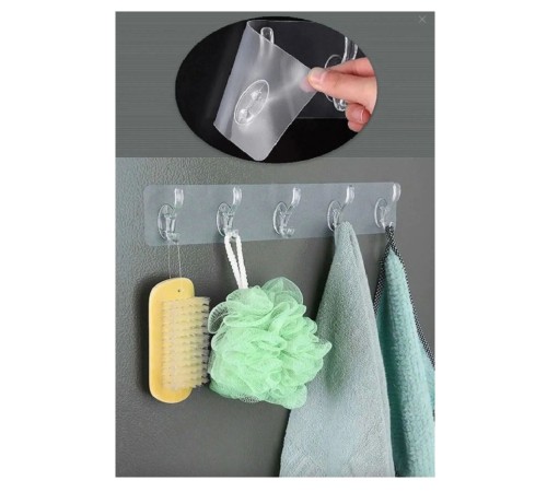 5'li Kendinden Yapışkanlı Güçlü Şeffaf Askılık - Kapı Arkası Mutfak Duvar Banyo Askı