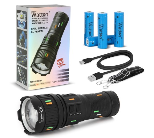 5000 Lümen Cree Tg Led Şarj Göstergeli El Feneri Wt-731