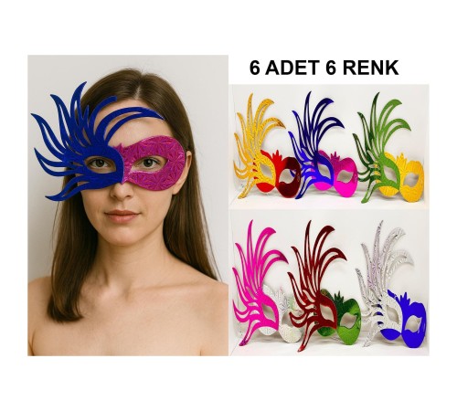 6’lı Çift Renkli Venedik Karton Parti Maskesi Seti