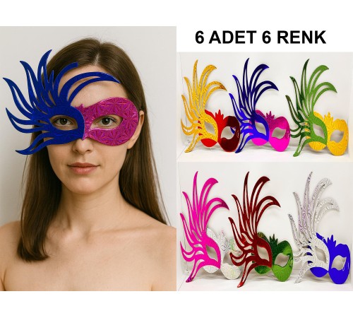6'lı Renkli Balo Maskesi Seti | Karton & Lastikli (Yetişkin-Çocuk Uyumlu)