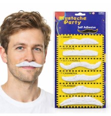 6’lı Yapışkanlı Beyaz Parti Bıyık Seti – Farklı Modeller