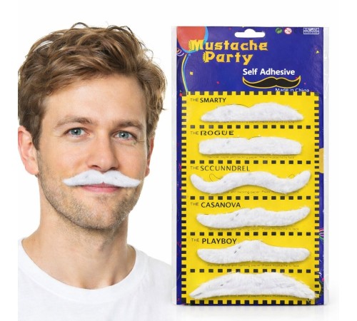 6’lı Yapışkanlı Beyaz Parti Bıyık Seti – Farklı Modeller