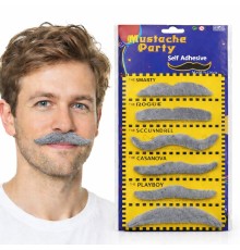 6’lı Yapışkanlı Gri Parti Bıyık Seti – Farklı Modeller
