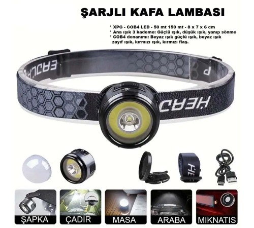 7 Mod Şarjlı Kafa Ve Kamp Lambası Wt-618